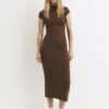 PULL & BEAR MOCK NECK MIDI - Vestito Di Maglina - Brown