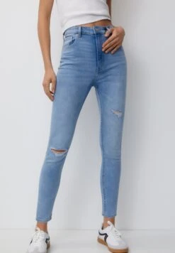 PULL & BEAR Super High WaistedJeans Skinny FitLight-Blue Denim Donna Jeans PUC21N0MA-K12
