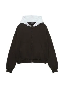 PULL & BEAR CONTRAST HOODIE - Felpa Con Zip - Black