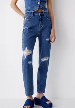 PULL & BEAR Ripped Jeans A SigarettaDark Blue Denim Donna Jeans PUC21N0LL-K12