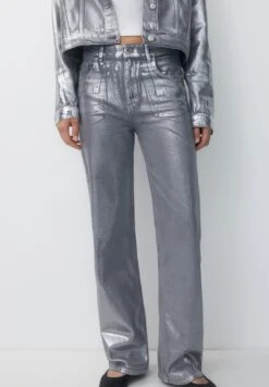 PULL & BEAR Ripped High WaistJeans A SigarettaSilver Coloured Donna Jeans PUC21N0MP-D11