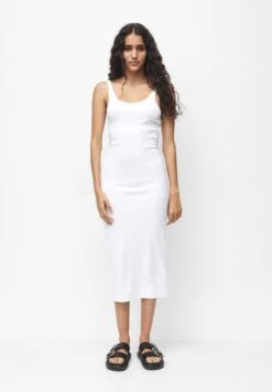 PULL & BEAR Basic Midi - Vestito Di Maglina - White