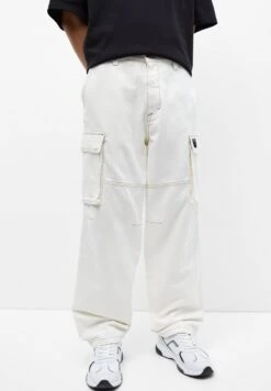 PULL & BEAR With Contrast Stitching Pantaloni CargoMottled Beige Uomo Pantaloni PUC22E0DX-B11