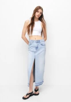 PULL & BEAR Long - Gonna Lunga - Stone Blue Denim -PULL - BEAR Negozio 28bad535bbf6406cad22de81c063727e