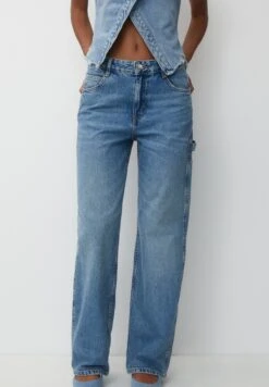 PULL & BEAR Mid-Rise - Carpenter - Jeans A Sigaretta - Blue Denim