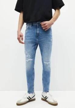 PULL & BEAR Ripped - Jeans Slim Fit - Light Blue Denim