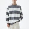 PULL & BEAR Basic Round Neck StripedFelpaGrey Uomo Maglieria E Felpe PUC22S0R7-C11