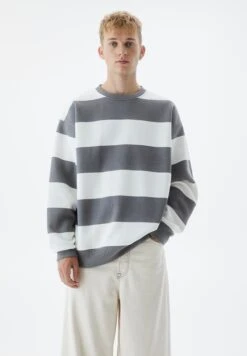 PULL & BEAR Basic Round Neck StripedFelpaGrey Uomo Maglieria E Felpe PUC22S0R7-C11
