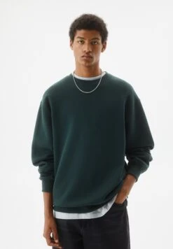 PULL & BEAR Basic Coloured Round Neck - Felpa - Dark Green -PULL - BEAR Negozio 3534d2287aae453399bf5d3ddb61d2ad