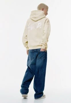 PULL & BEAR STWD EMBROIDERED LOGO - Felpa Con Cappuccio - Beige