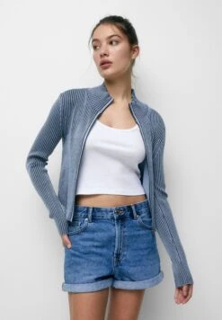 PULL & BEAR High-Waist Mom - Shorts Di Jeans - Blue Denim