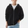 PULL & BEAR Basic Hoodie - Felpa Con Zip - Black