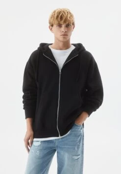 PULL & BEAR Basic Hoodie - Felpa Con Zip - Black