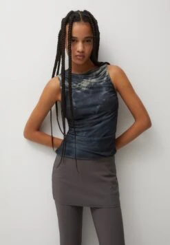 PULL & BEAR Print With GatheringTopDark Grey Donna T-shirt E Top PUC21D2KB-C11