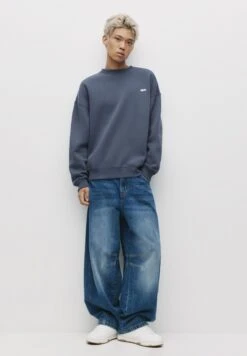 PULL & BEAR ROUND NECK STWD - Felpa - Blue/grey