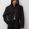 PULL & BEAR Cropped With Padded Shoulders - Giubbotto Bomber - Black