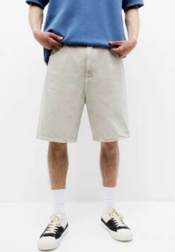 PULL & BEAR Wide-Leg Bermuda - Shorts Di Jeans - Sand