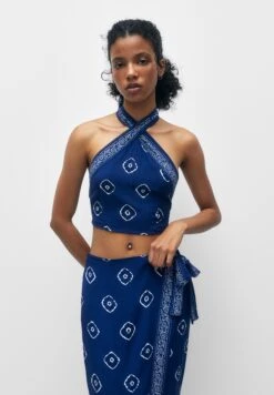PULL & BEAR Printed Halter - Camicetta - Blue