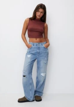 PULL & BEAR TopBrown Donna T-shirt E Top PUC21E128-O11 -PULL - BEAR Negozio 746940337da4469480193428c057561a