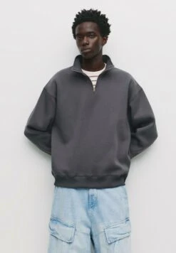 PULL & BEAR BASIC QUARTER-ZIP - Felpa - Dark Grey