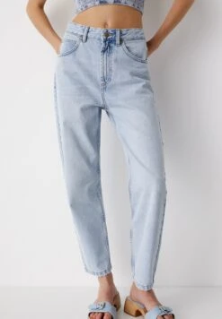 PULL & BEAR Mid-Waist Barrel- Jeans A Sigaretta - Light Blue Denim