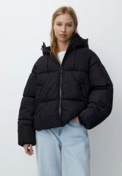 PULL & BEAR Hooded Puffer With Pockets - Giacca Invernale - Black