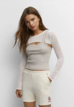 PULL & BEAR Embroidered JoggerBermudaPantaloni SportiviBeige Donna Pantaloni PUC21S0EG-B11