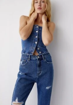 PULL & BEAR Ripped Jeans A SigarettaDark Blue Denim Donna Jeans PUC21N0LL-K12 -PULL - BEAR Negozio 92a595c6be2c447a8a0e71c03625db15