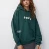 PULL & BEAR Contrast Slogan - Felpa Con Cappuccio - Dark Green