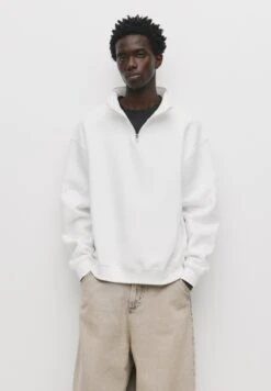 PULL & BEAR BASIC QUARTER-ZIP - Felpa - White