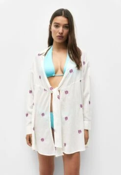 PULL & BEAR With Floral Embroidery Accessorio Da SpiaggiaWhite Donna Moda Mare PUC81H00F-A11