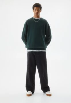 PULL & BEAR Basic Coloured Round Neck - Felpa - Dark Green -PULL - BEAR Negozio bd0a54bae431422d9bd416f2c01d3098