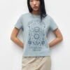 PULL & BEAR Short Sleeve With Sun GraphicT-Shirt Con StampaLight Grey Donna T-shirt E Top PUC21D2EI-C11