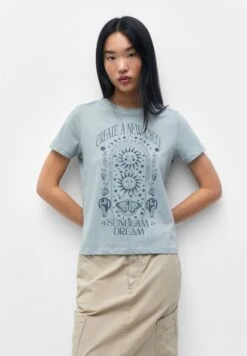 PULL & BEAR Short Sleeve With Sun GraphicT-Shirt Con StampaLight Grey Donna T-shirt E Top PUC21D2EI-C11
