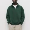 PULL & BEAR BASIC QUARTER-ZIP - Felpa - Dark Green