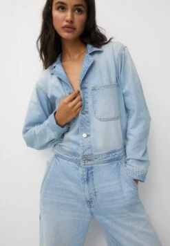 PULL & BEAR Vintage-Fit Long Tuta JumpsuitLight Blue Denim Donna Tute Jumpsuit PUC21T0AH-K11