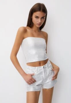 PULL & BEAR Pearly Finish BandeauTopWhite Donna Camicie E Bluse PUC21D2IB-A11