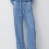 PULL & BEAR Wide Leg Jeans A ZampaMottled Dark Blue Donna Jeans PUC21N0M7-K11