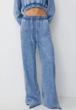 PULL & BEAR Wide Leg Jeans A ZampaMottled Dark Blue Donna Jeans PUC21N0M7-K11
