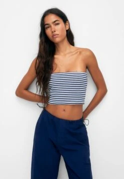 PULL & BEAR Striped Bandeau Neckline TopDark Blue Donna T-shirt E Top PUC21D2FV-K11