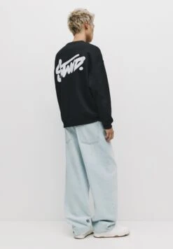 PULL & BEAR ROUND NECK STWD - Felpa - Black