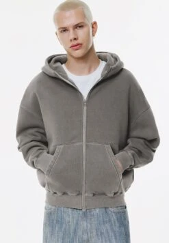 PULL & BEAR WASHED BOXY HOODIE - Felpa Con Zip - Grey -PULL - BEAR Negozio e69fcabe53b1412685089e1cf9066e06
