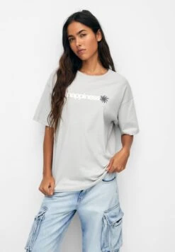 PULL & BEAR Short Sleeve HappinessT-Shirt Con StampaLight Grey Donna T-shirt E Top PUC21D2FK-C11