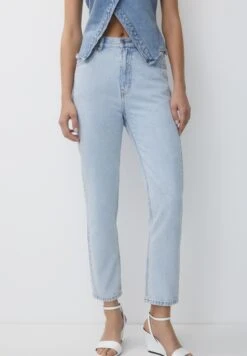 PULL & BEAR MomJeans Tapered FitStone Blue Denim Donna Jeans PUC21N0J6-K11