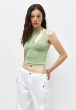PULL & BEAR Asymmetric Strap - Top - Khaki