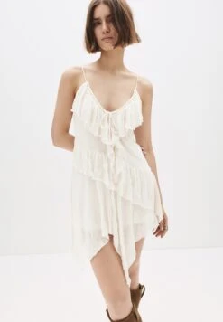 PULL & BEAR ASYMMETRIC WITH RUFFLE - Vestito Casual - Beige