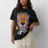 PULL & BEAR Short Sleeve With SunflowerT-Shirt Con StampaBlack Donna T-shirt E Top PUC21D2GU-Q11